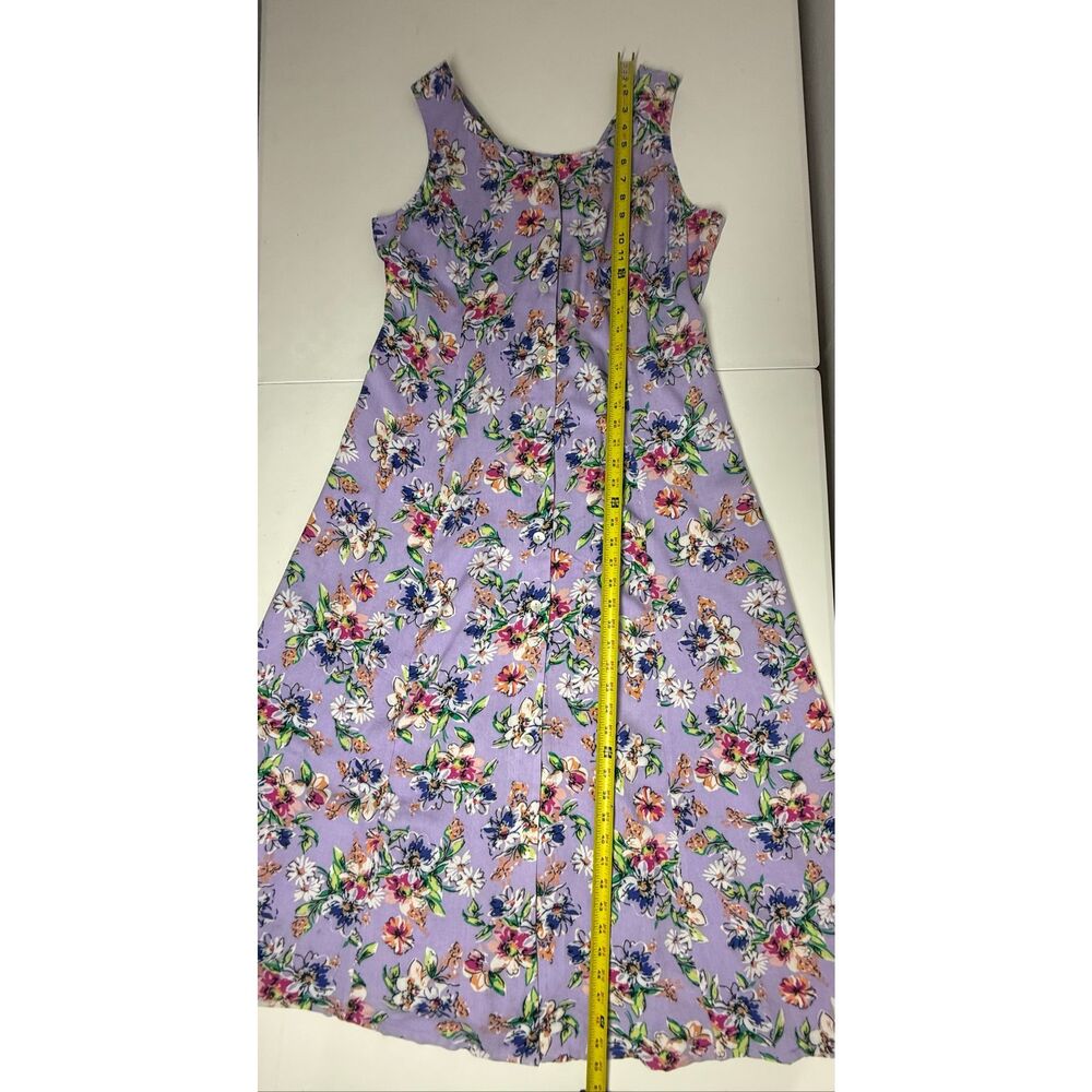 Koret Floral Midi Dress Purple Rayon Sleeveless Button Front Smocked Back Medium - Picture 9 of 13